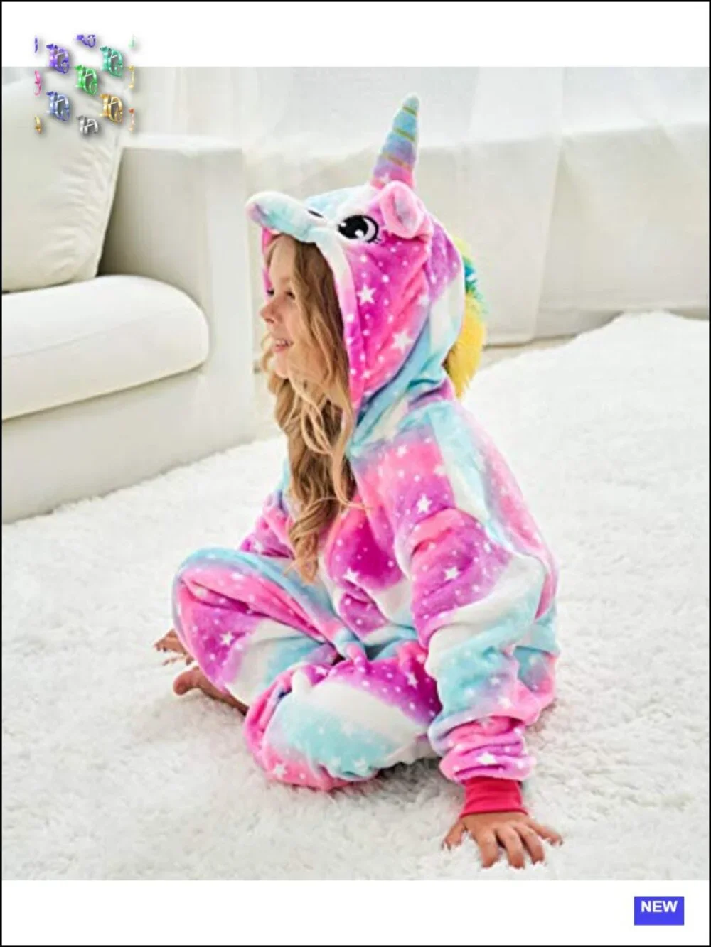 Girls Unicorn Hooded Onesie Halloween Costume, Flannel, Long Sleeve, Zipper